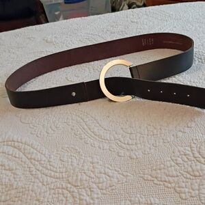 Women's Belts Classic Black Genuine Leather Ring-Buckle Belt Made In Italy